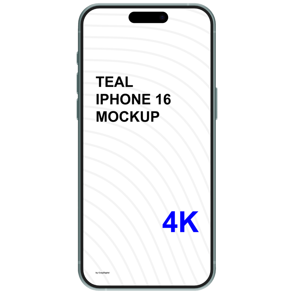 Front view of teal smartphone mockup without background psd