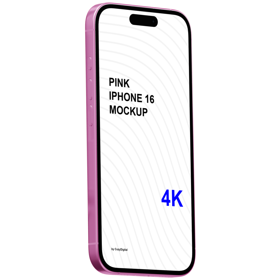 Isometric style view of pink smartphone mockup without background psd