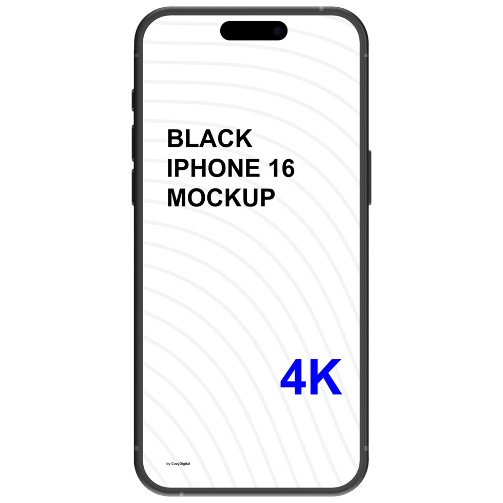 Front view of black smartphone mockup without background psd