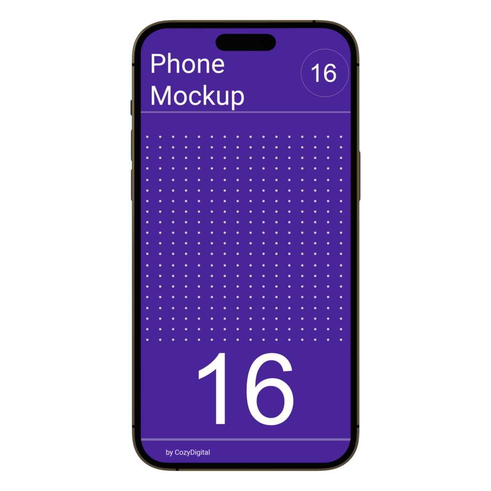 Gold front view smartphone mockup without background psd