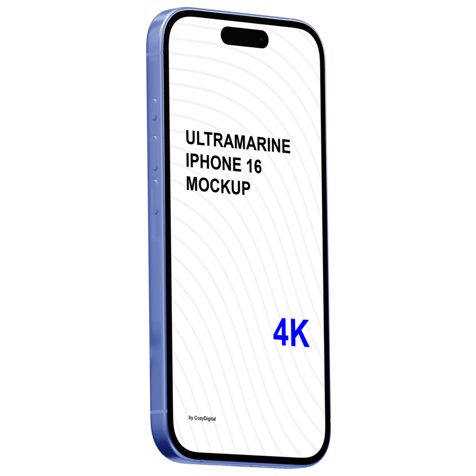Isometric style view of ultramarine smartphone mockup without background psd
