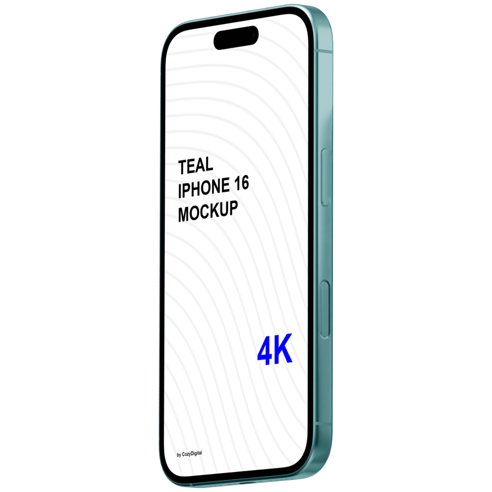 Isometric style view of teal smartphone mockup without background psd