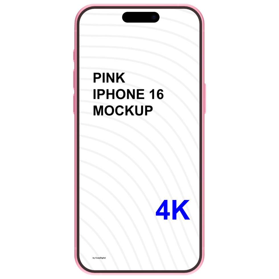 Front view of pink smartphone mockup without background psd
