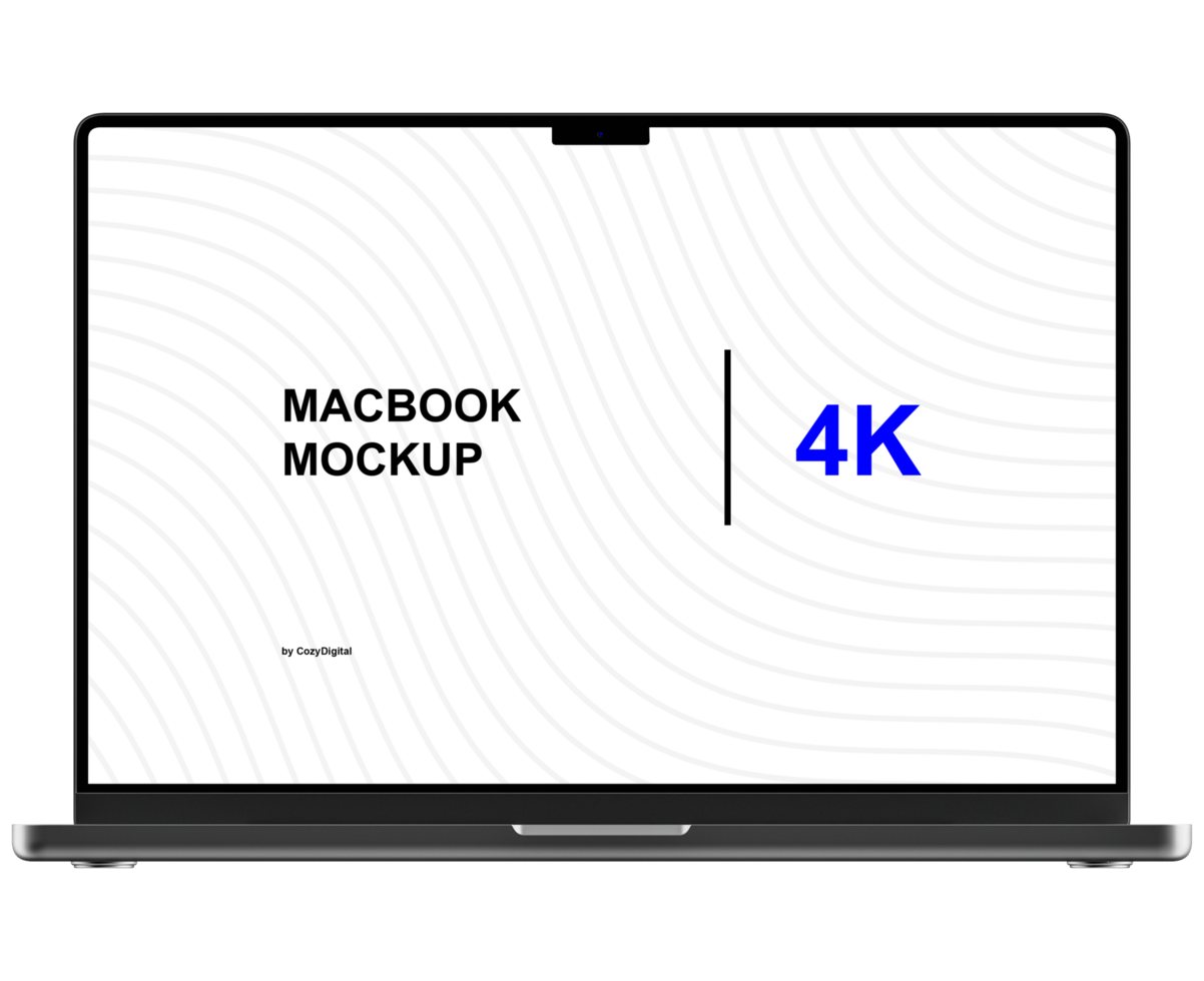 Mockup of black laptop. Front view and without background psd