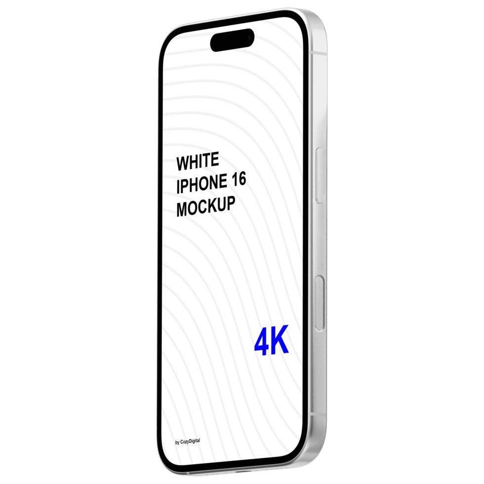 Isometric style view of white smartphone mockup without background psd