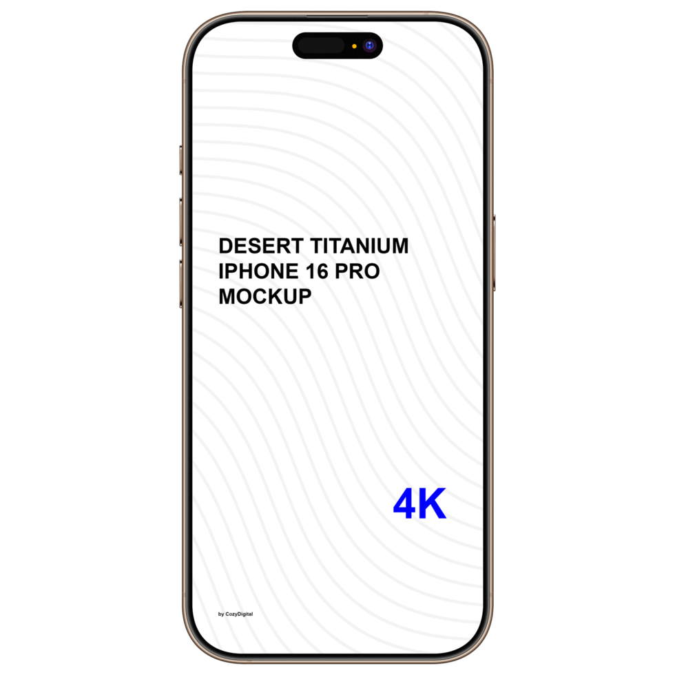 Front view of desert titanium smartphone mockup without background psd