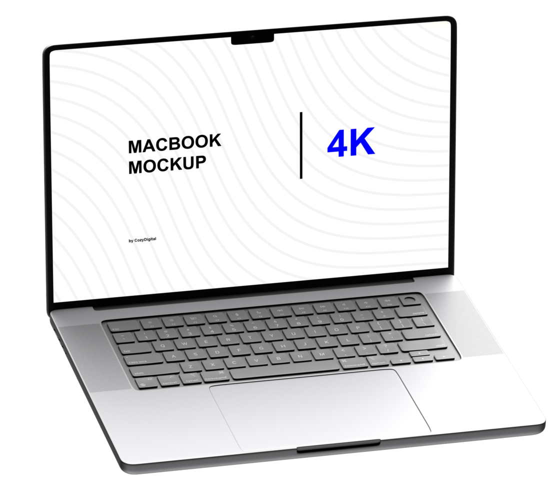 Mockup of silver laptop. Isometric style view and without background psd