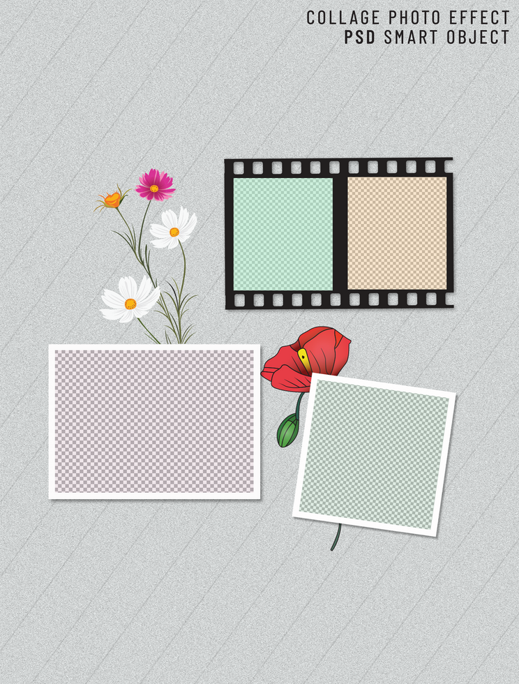 A photo collage featuring multiple images and a pink blossom on a pink background psd