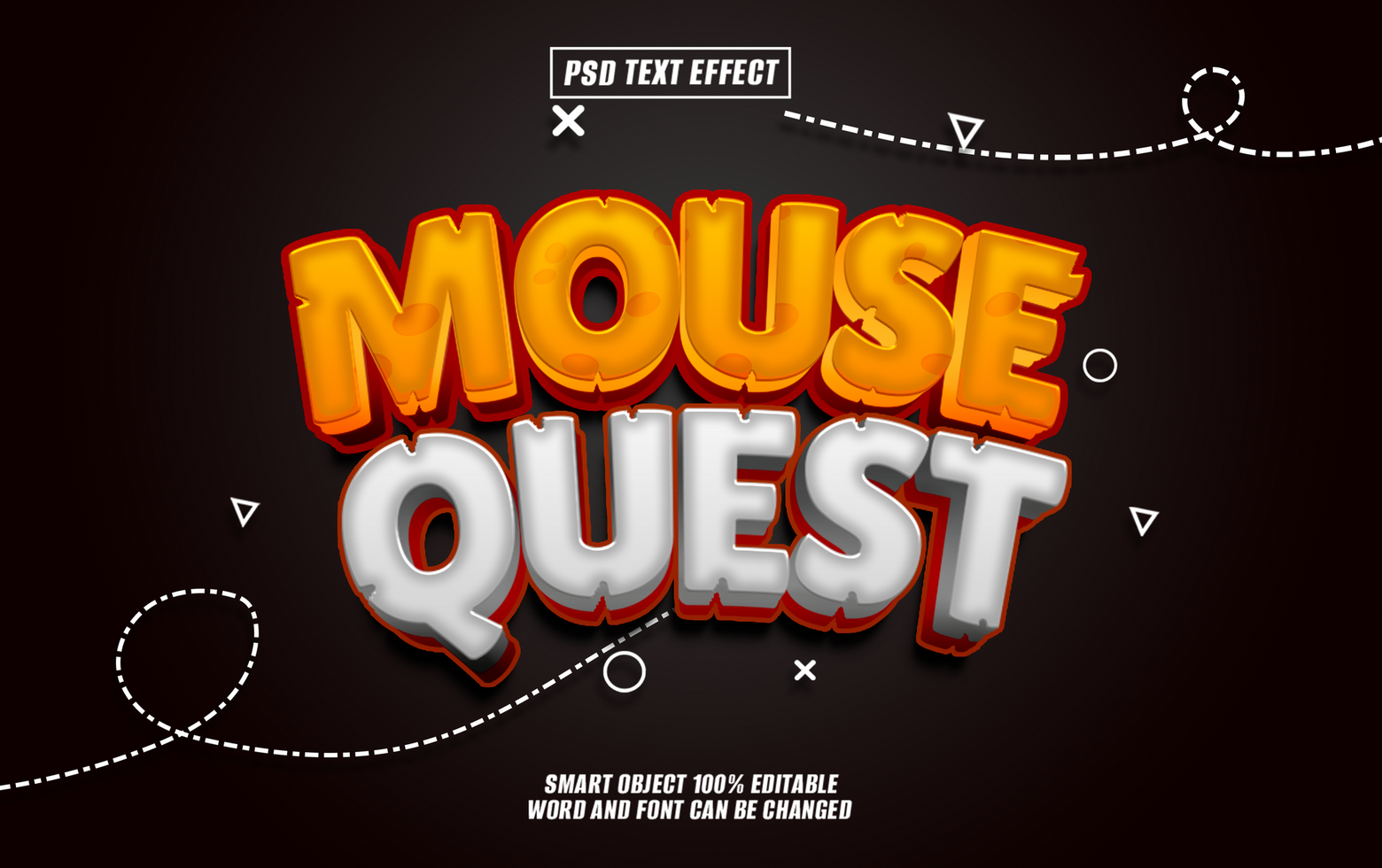 mouse quest 3d text effect, typography, for title psd