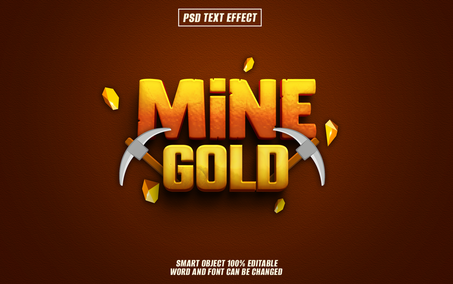 mining gold 3d text effect, typography, for title psd