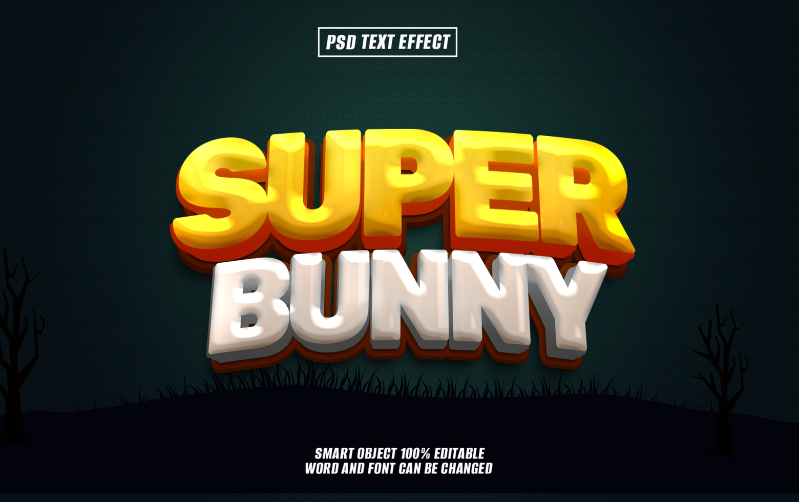 super bunny 3d text effect, typography, for title psd