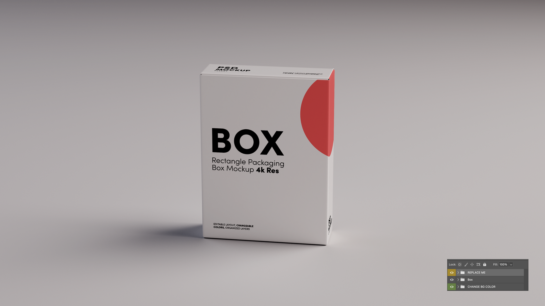 A box with a red and white label on it psd