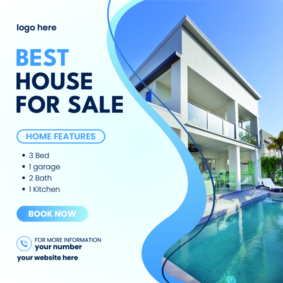 Best house for sale real estate post in white and light blue color psd