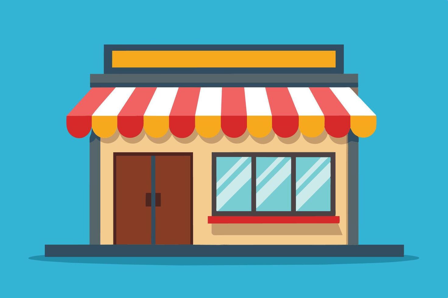 A colorful storefront with red and white awnings situated against a blue background, showcasing a welcoming retail space during daylight vector