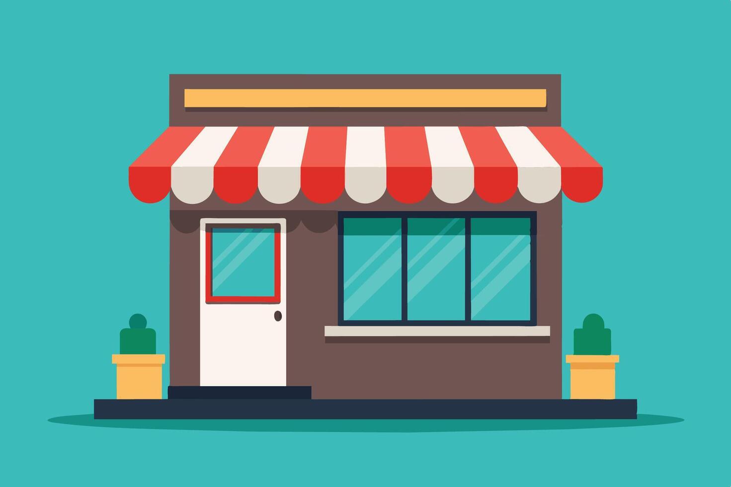 Colorful storefront with awning and potted plants showcasing a lively atmosphere for local shopping in a vibrant neighborhood vector