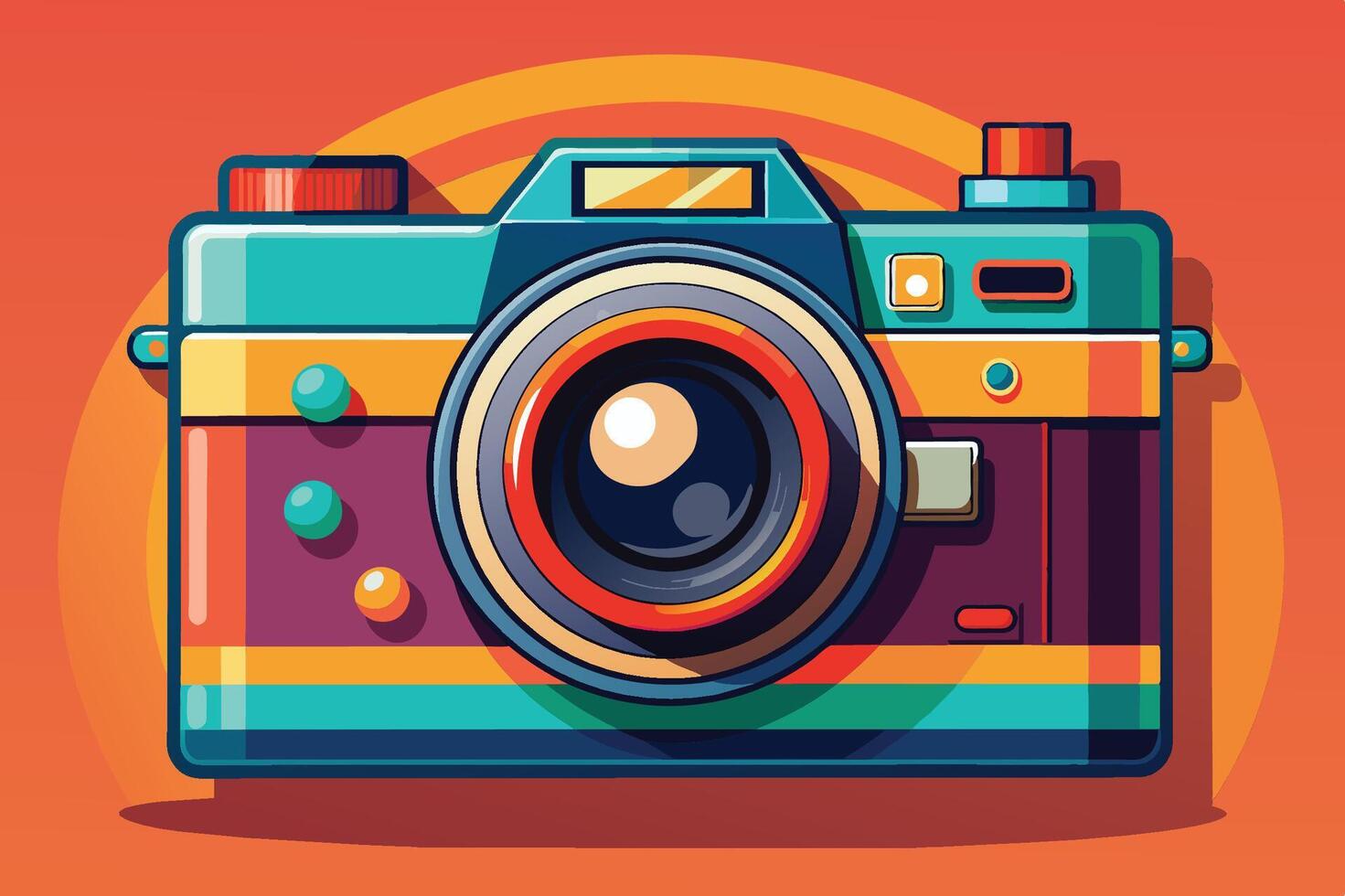 A colorful vintage camera illustration with vibrant details on a bright background capturing the essence of photography and nostalgia vector