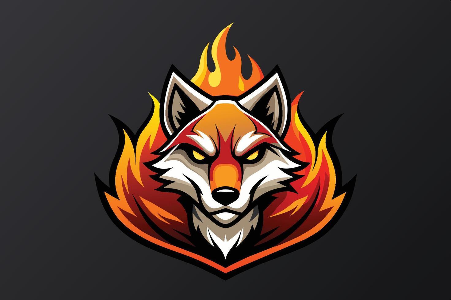 A fierce fox logo with flames in a modern design, showcasing vibrant colors and an intense expression set against a dark background vector