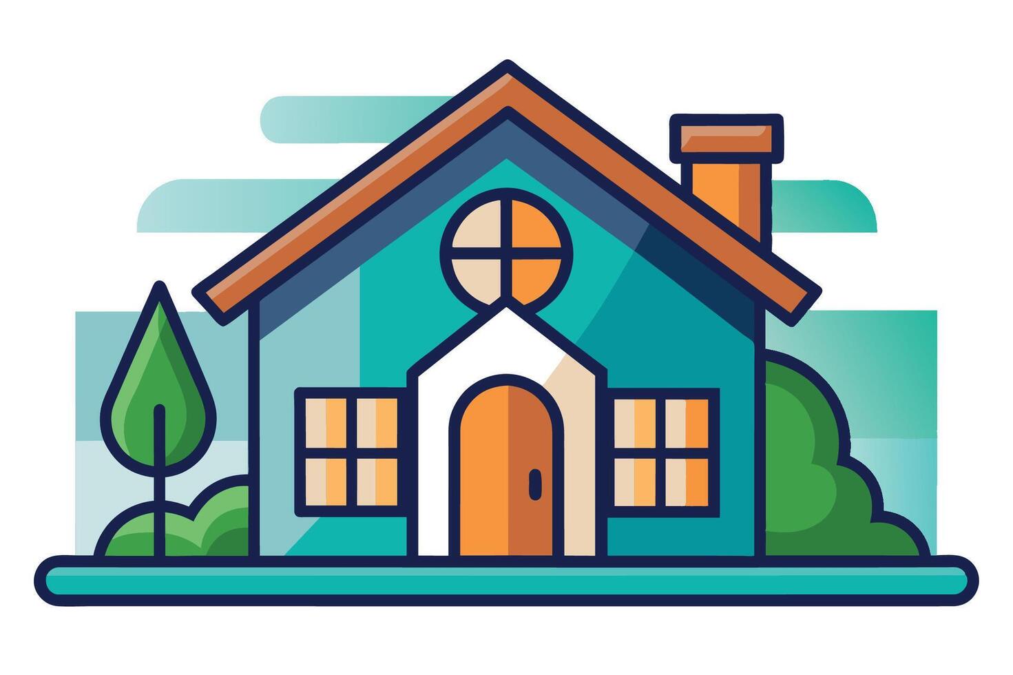 A colorful cartoon-style house surrounded by trees on a sunny day with a clear sky vector