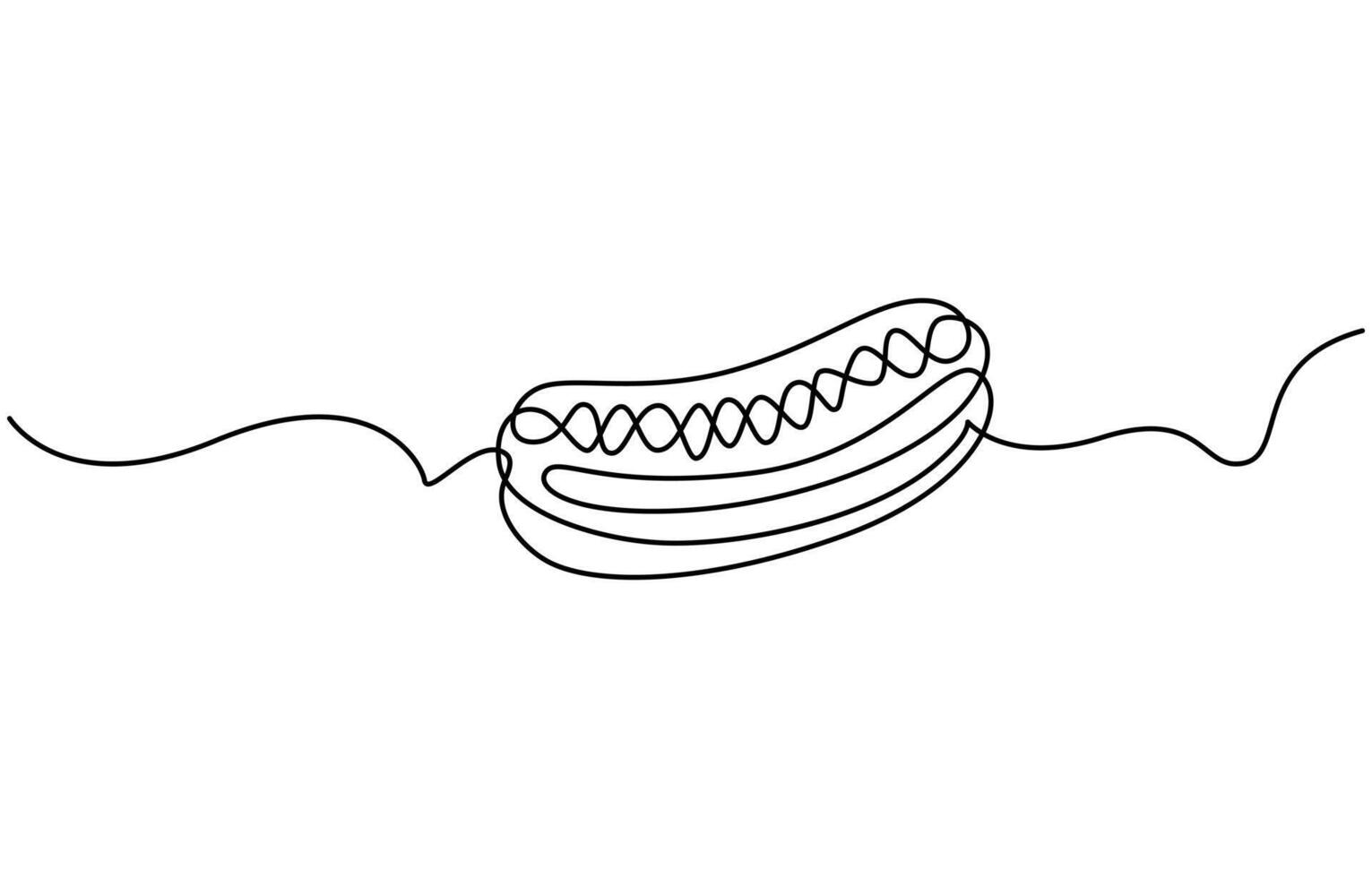 One line continuous hot dog fast food line art vector