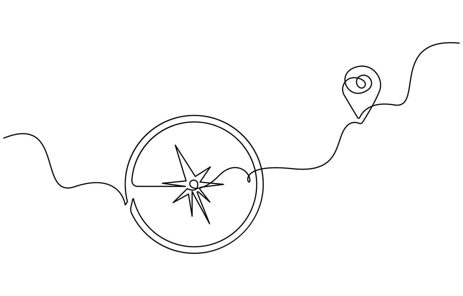 single continuous line art drawing of traveler compass vector