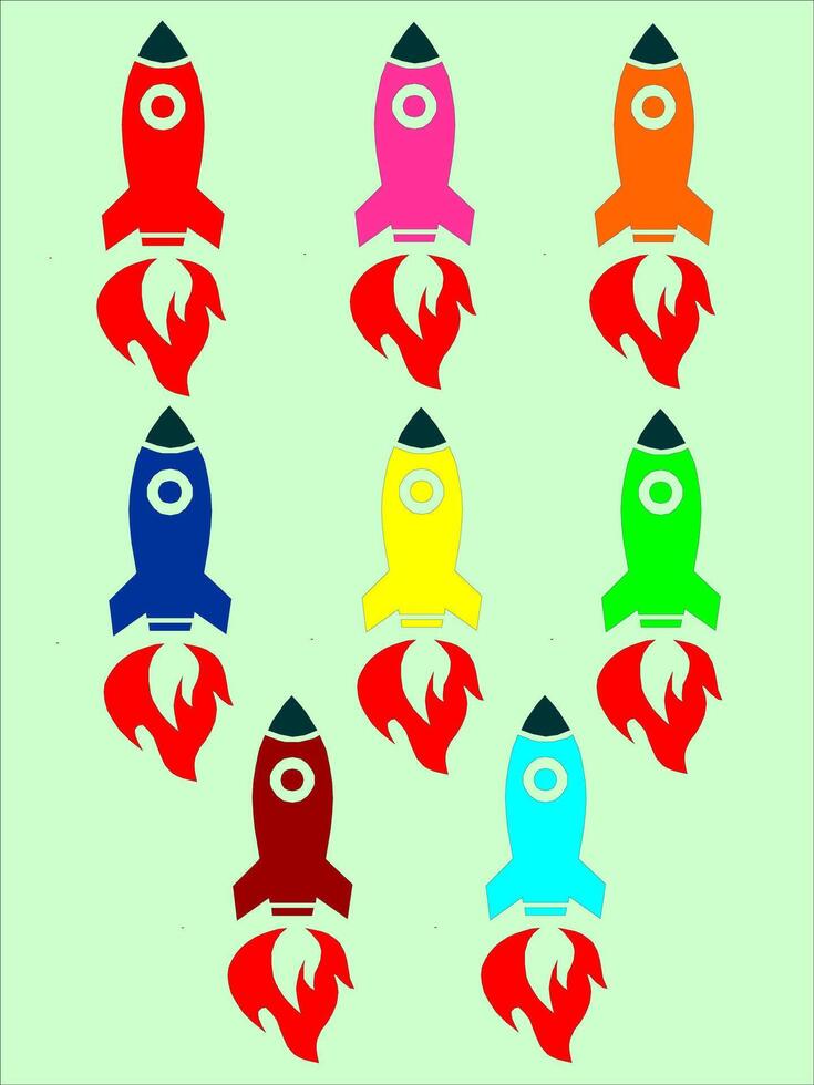rocket illustration in various colors vector