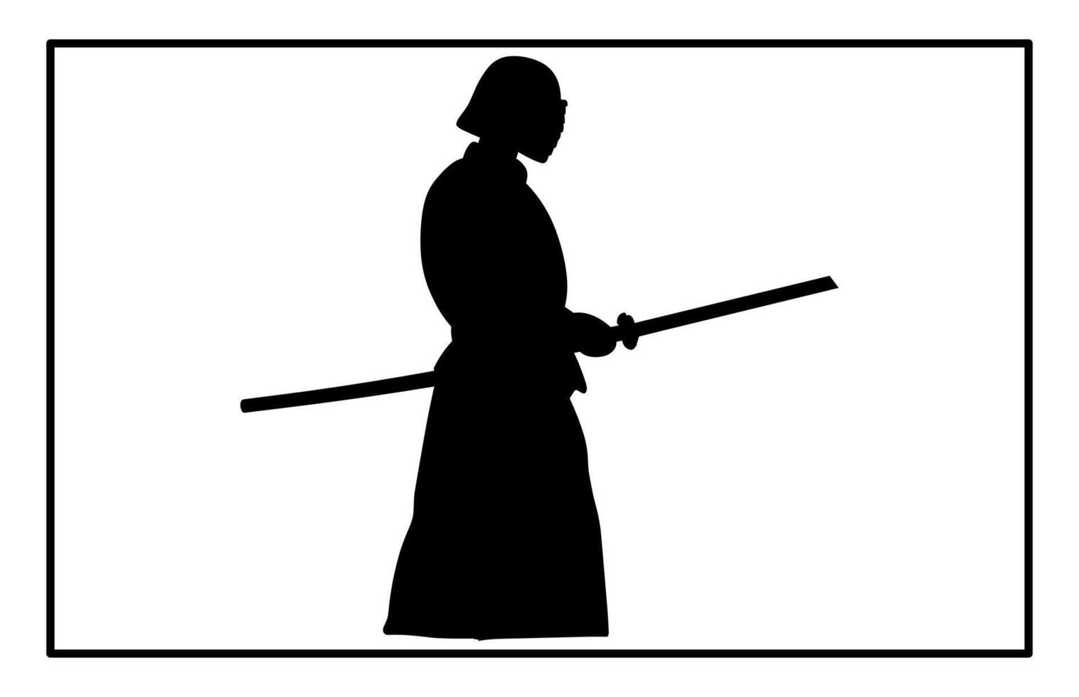 Traditional Kendo Silhouette - Japanese Martial Arts Fighter Clipart vector