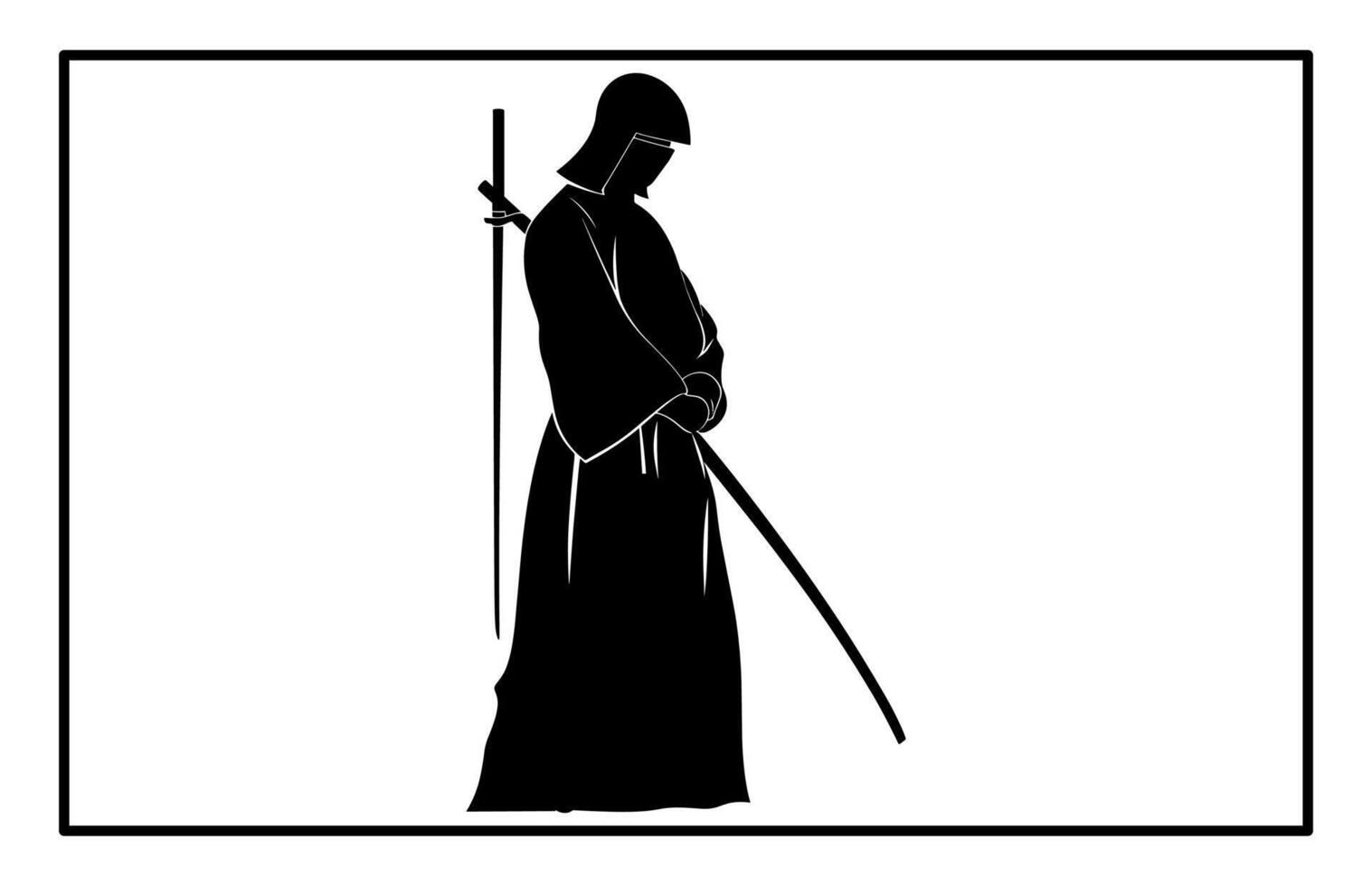 Kendo Warrior Silhouette - Martial Arts Combat Clipart vector