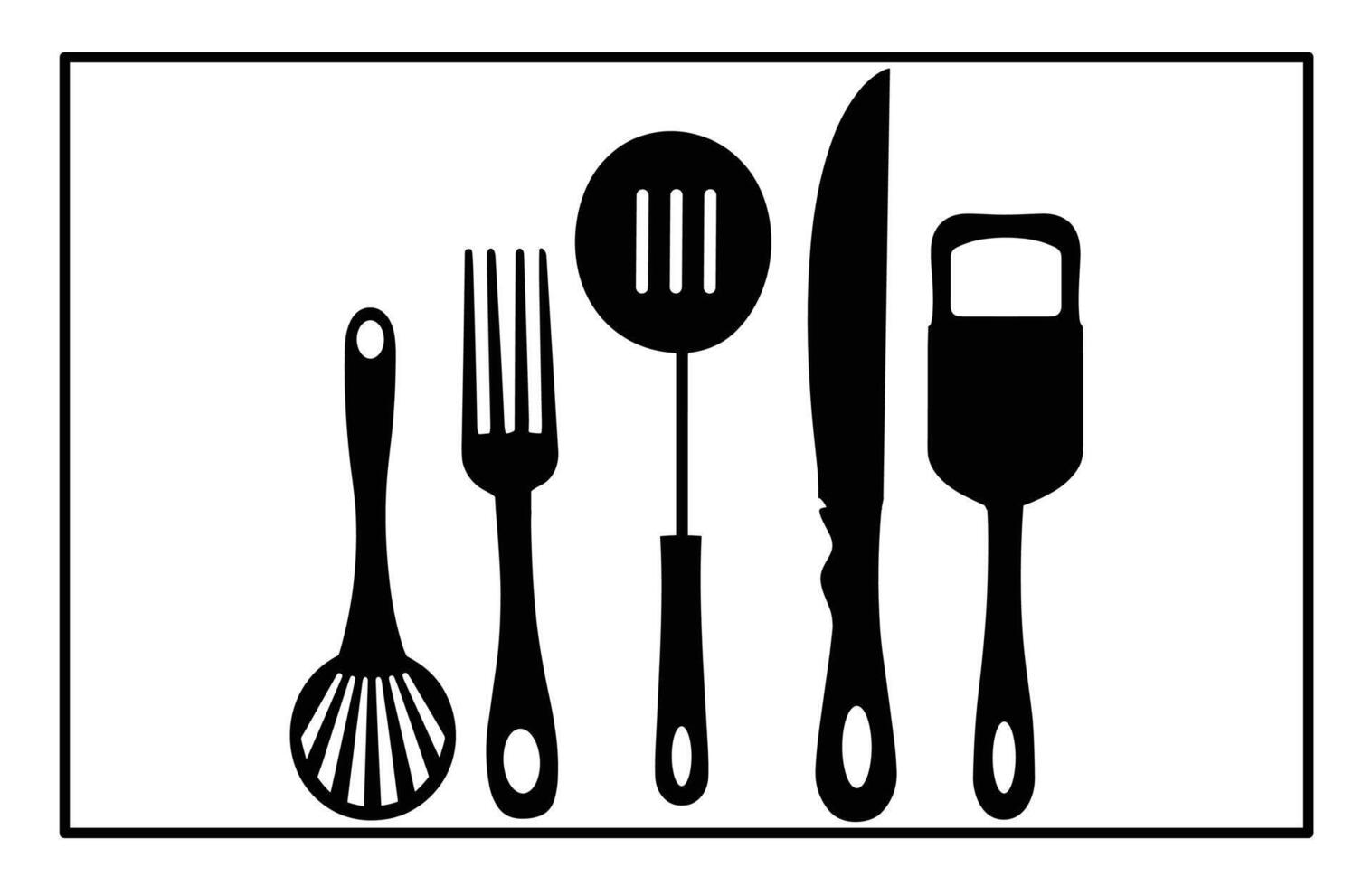 Essential Kitchen Tools Silhouette - Cooking Utensils Clipart vector
