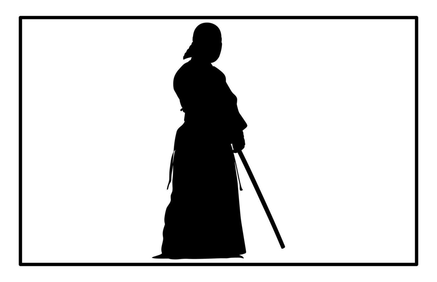Kendo Silhouette - Samurai Sword Fighting Combat Illustration vector