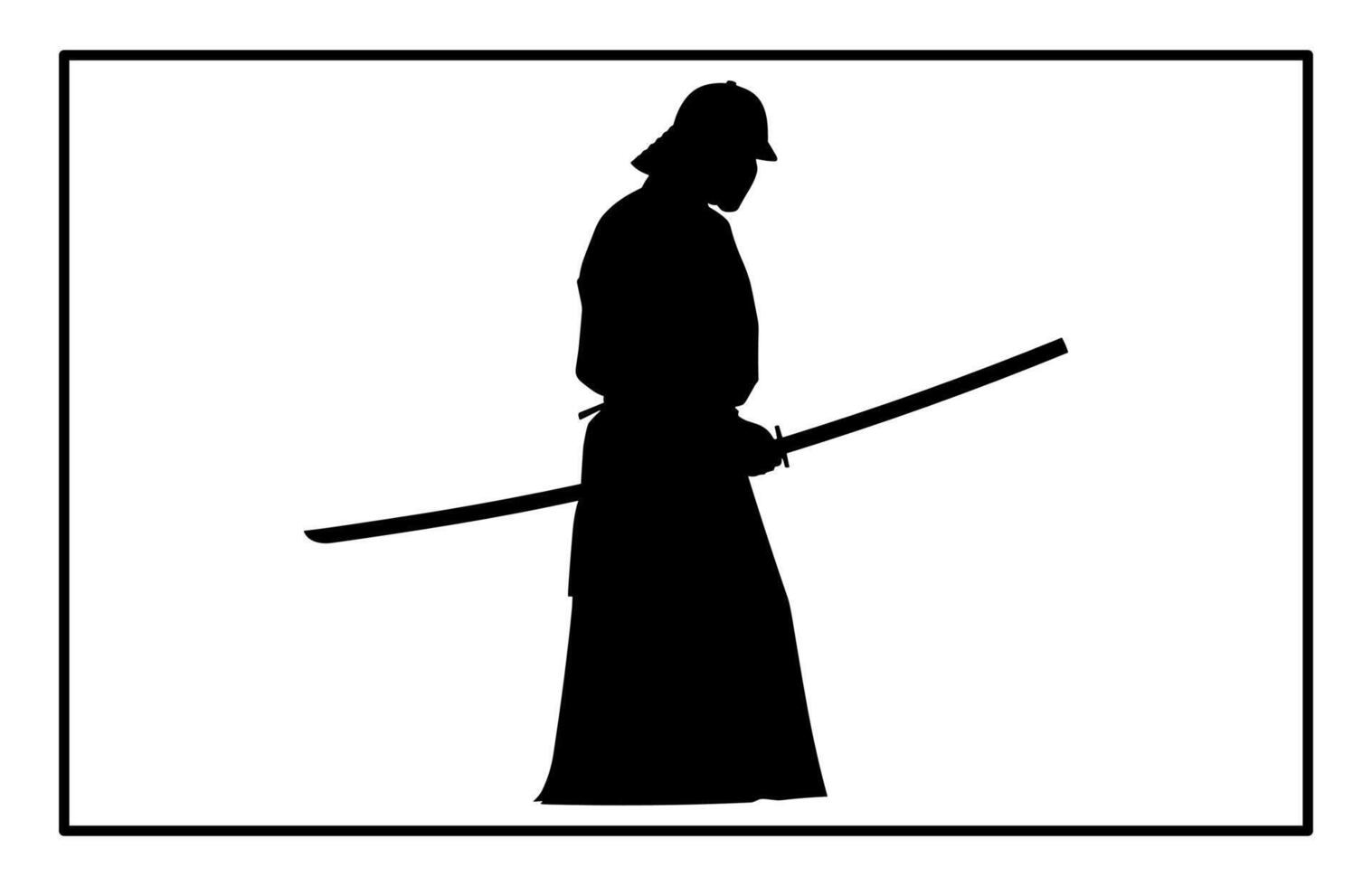 Kendo Fighter Silhouette - Japanese Martial Arts Sword Training Illustration vector