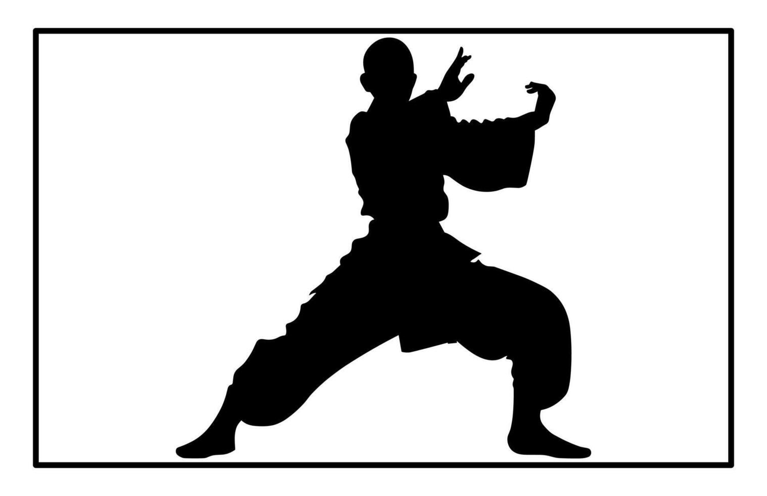 Dynamic Wushu Fighter Silhouette - Martial Arts Clipart Illustration vector