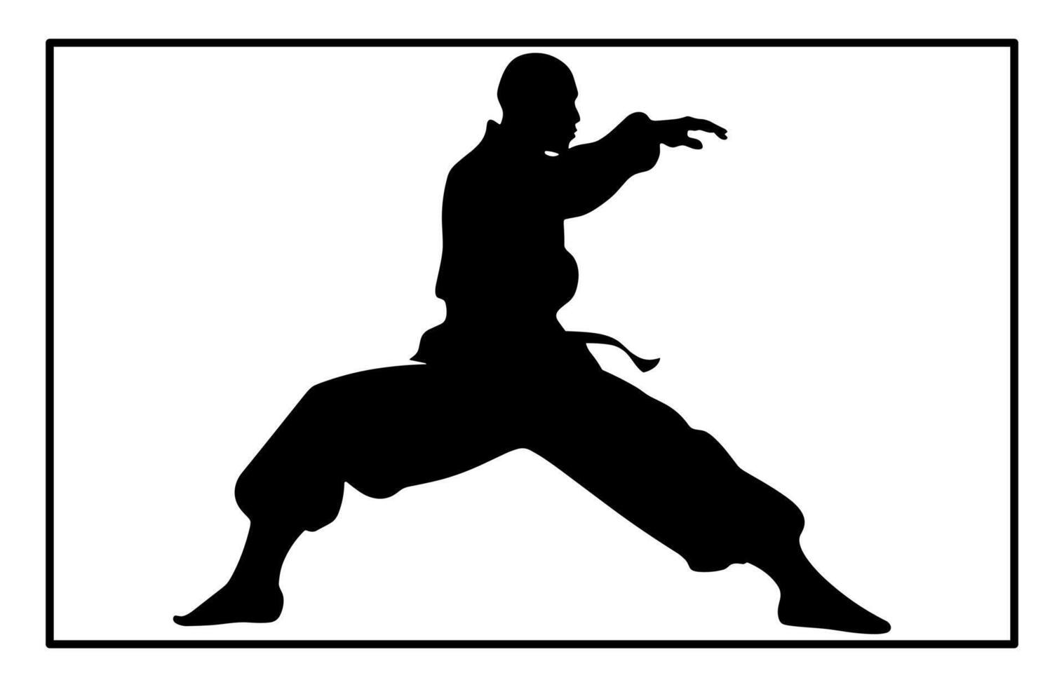 Silhouette of Martial Arts Wushu Fighter - Combat and Training Clipart vector