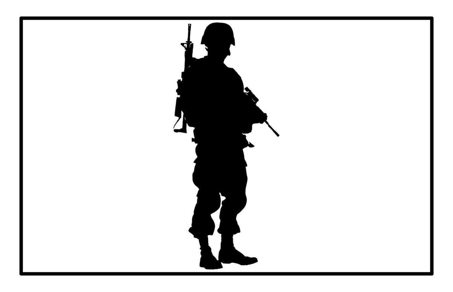Male Soldier with Firearm Silhouette - Tactical Combat Illustration vector