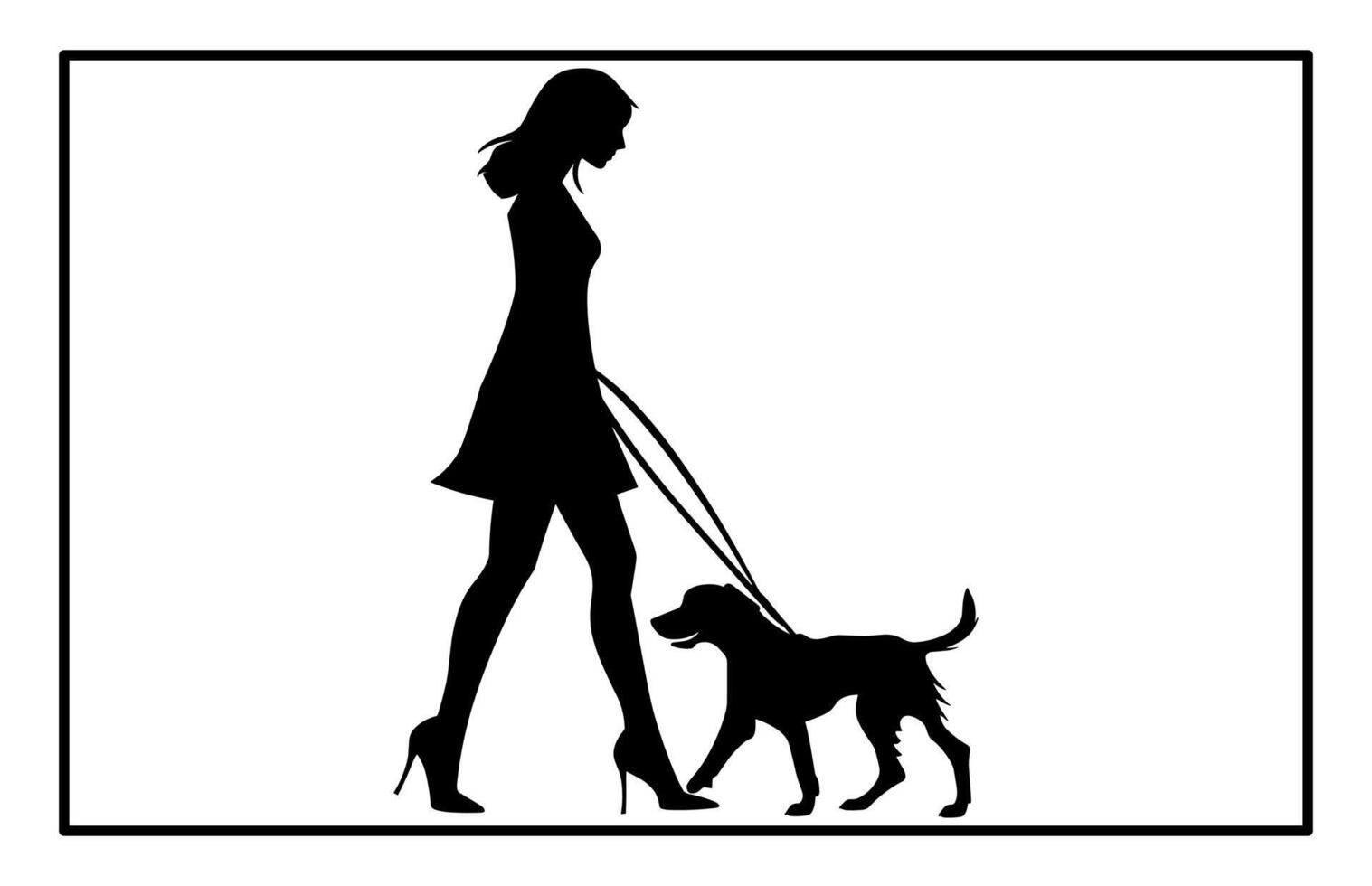 Woman Walking Dog Silhouette - Pet Companion Outdoor Activity Clipart vector