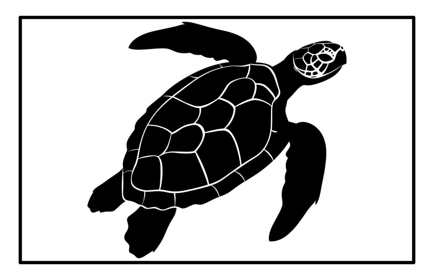 Underwater Sea Turtle Silhouette - Marine Creature Clipart Design vector