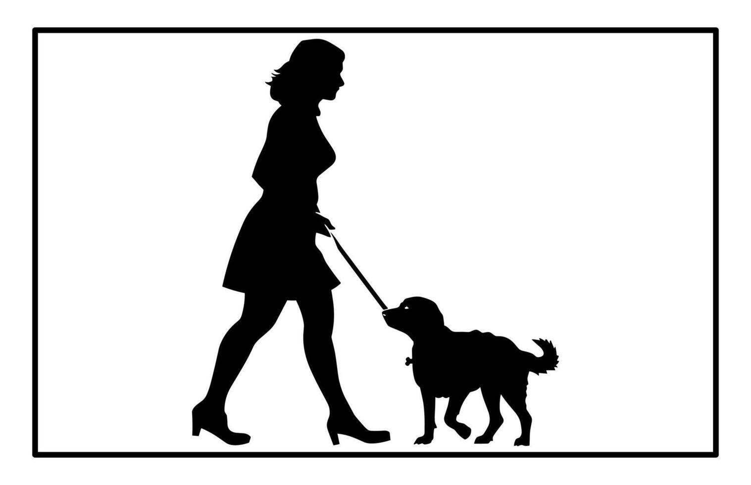 Female Walking with Dog Silhouette - Outdoor Pet Companion Illustration vector