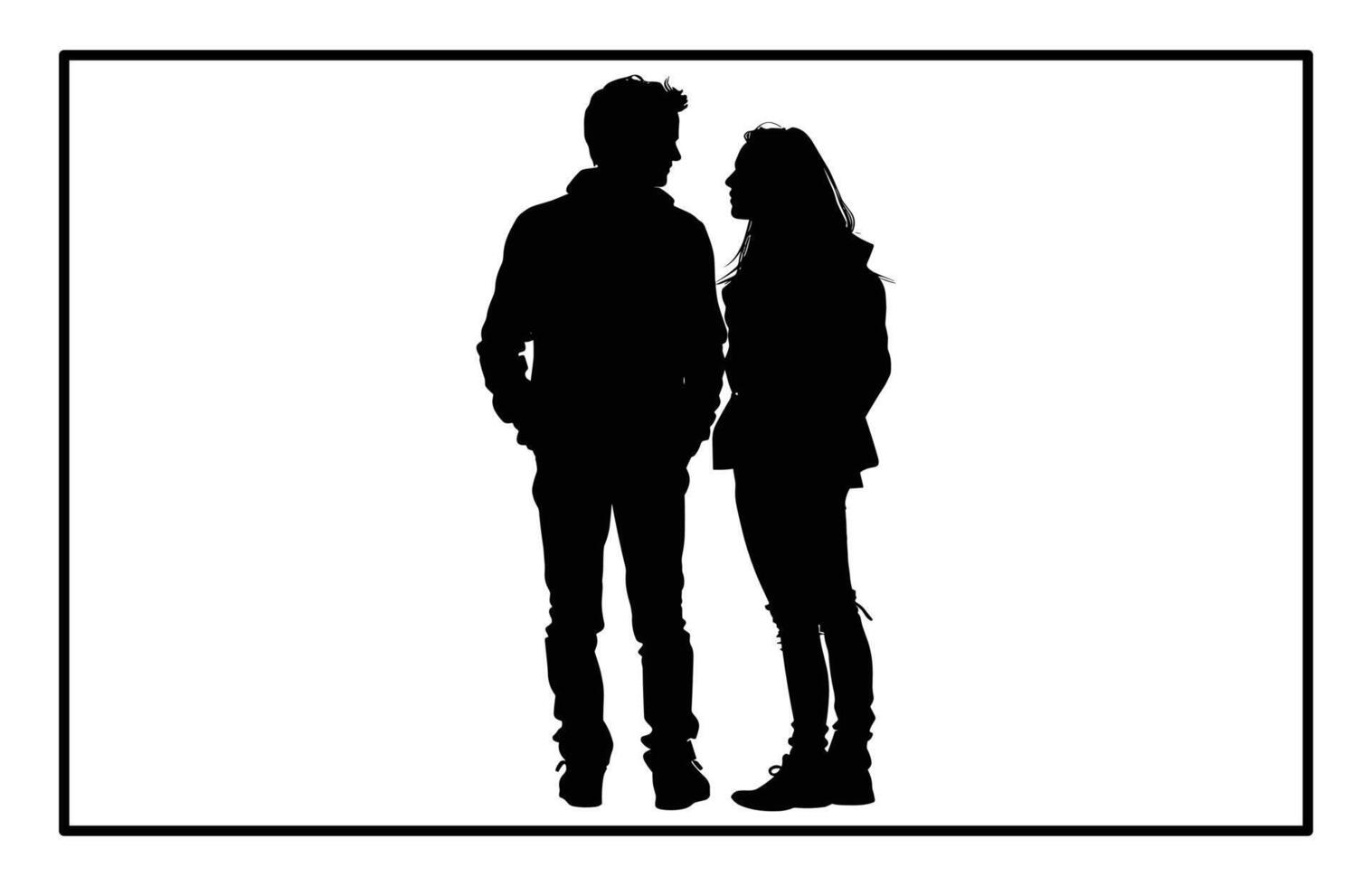 Young Couple silhouette, Romantic couple in various poses silhouettes vector