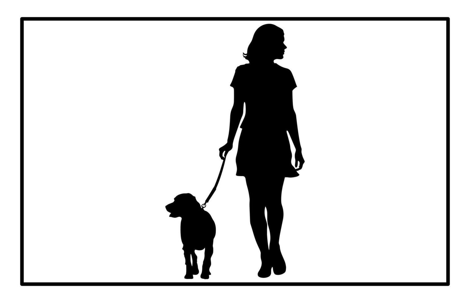 Silhouette of Woman Walking with Dog - Relaxing Outdoor Activity vector