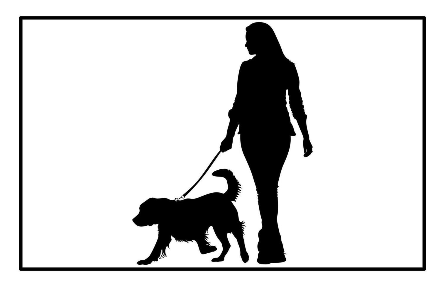 Woman Walking Pet Dog Silhouette - Nature and Leisure Clipart vector