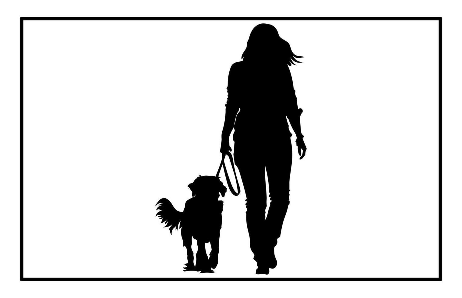 Dog Walking with Woman Silhouette - Pet Owner Illustration vector
