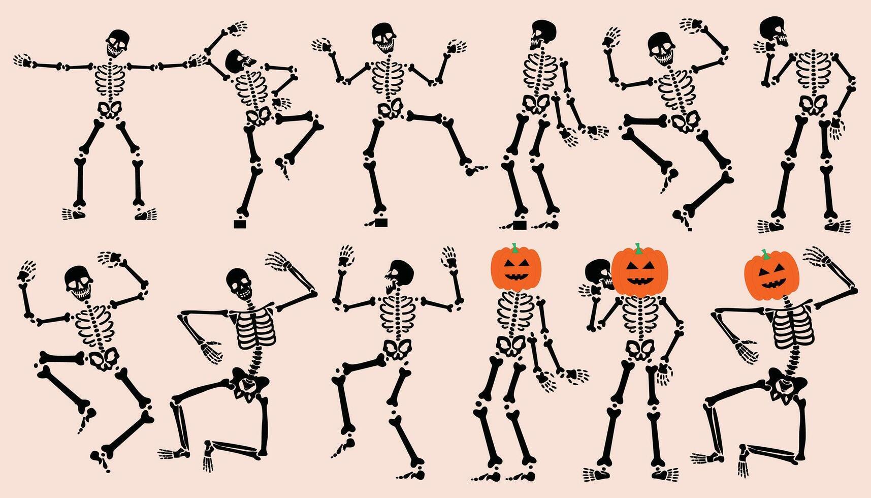 Funny skeletons dancing. Day of Dead, Halloween concept illustration vector
