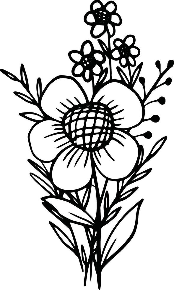 High-quality wildflower line art drawing, ideal for floral patterns, eco-friendly branding, and botanical illustrations vector