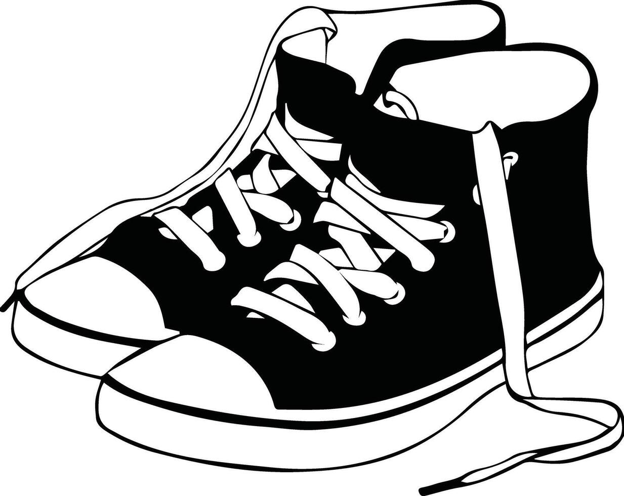 Shoe Line Drawing. Shoes sneaker outline drawing , black line sneaker Illustration vector