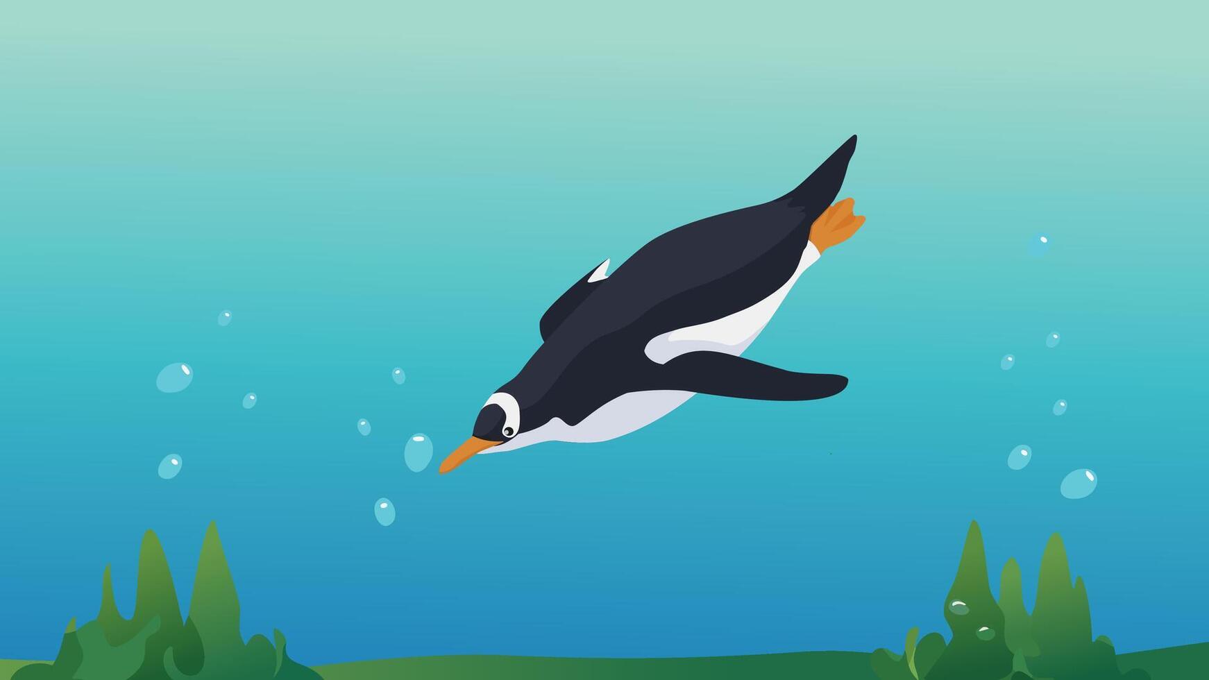 Penguin arctic sea underwater swimming vector