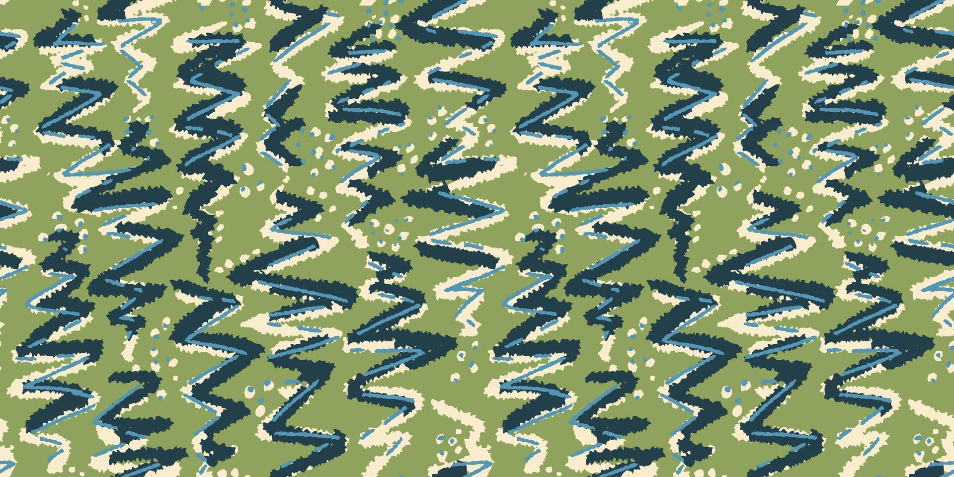 Abstract organic shapes seamless pattern. Green background with hand drawn sketch unique forms print. Contemporary texture ornament. vector