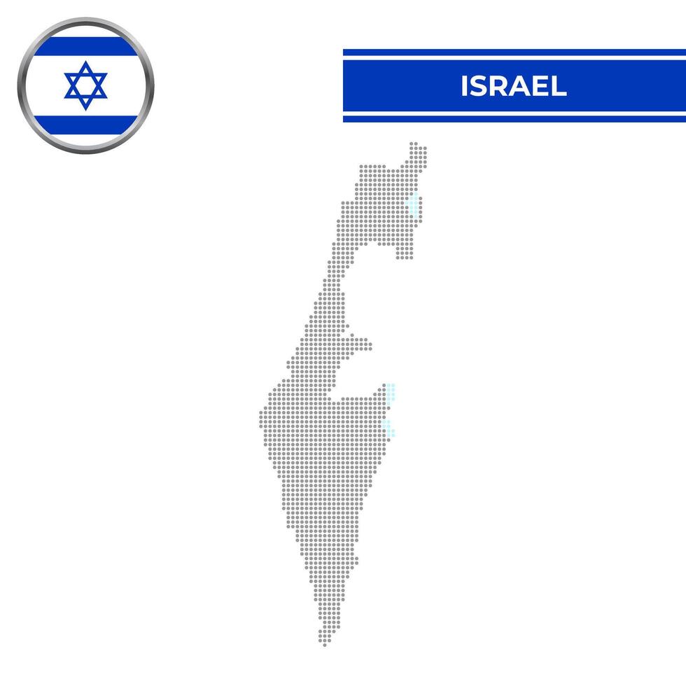 Dotted map of Israel with circular flag vector