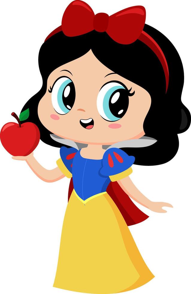 Cute Little Princess Girl Cartoon Character Holding An Apple vector