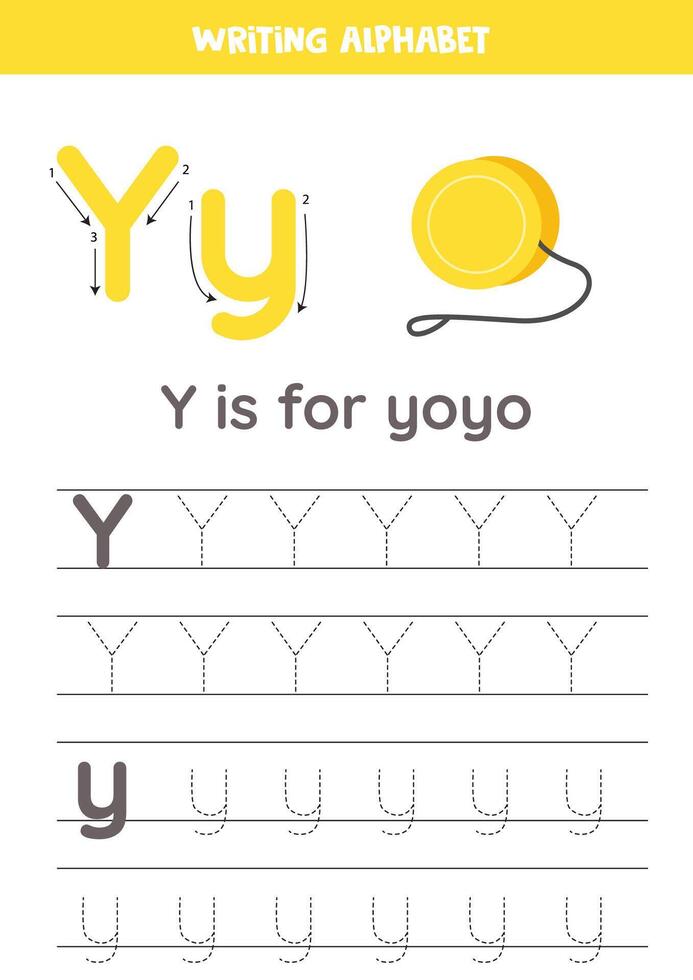 Tracing alphabet letters for kids. Toys alphabet. Y is for yoyo. vector