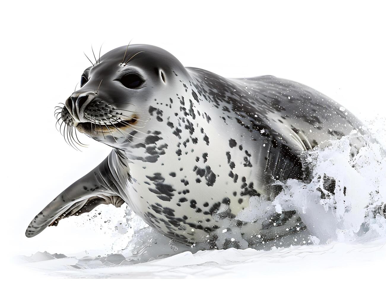 Seal sliding on ice, isolated on a white background photo