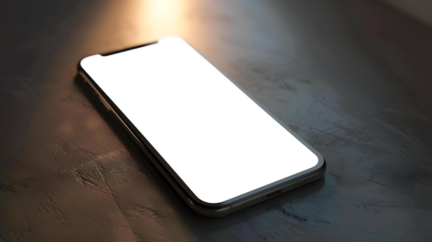 smartphone with blank white screen lying on a dark surface photo